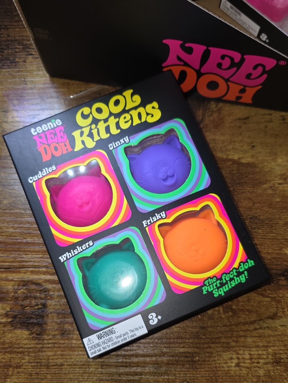 Teenie Nee Doh Cool Kittens 4-Pack Kids Toy - Pink, Purple, Teal, Orange